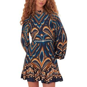 FARM Rio Blue and Orange Midi Dress